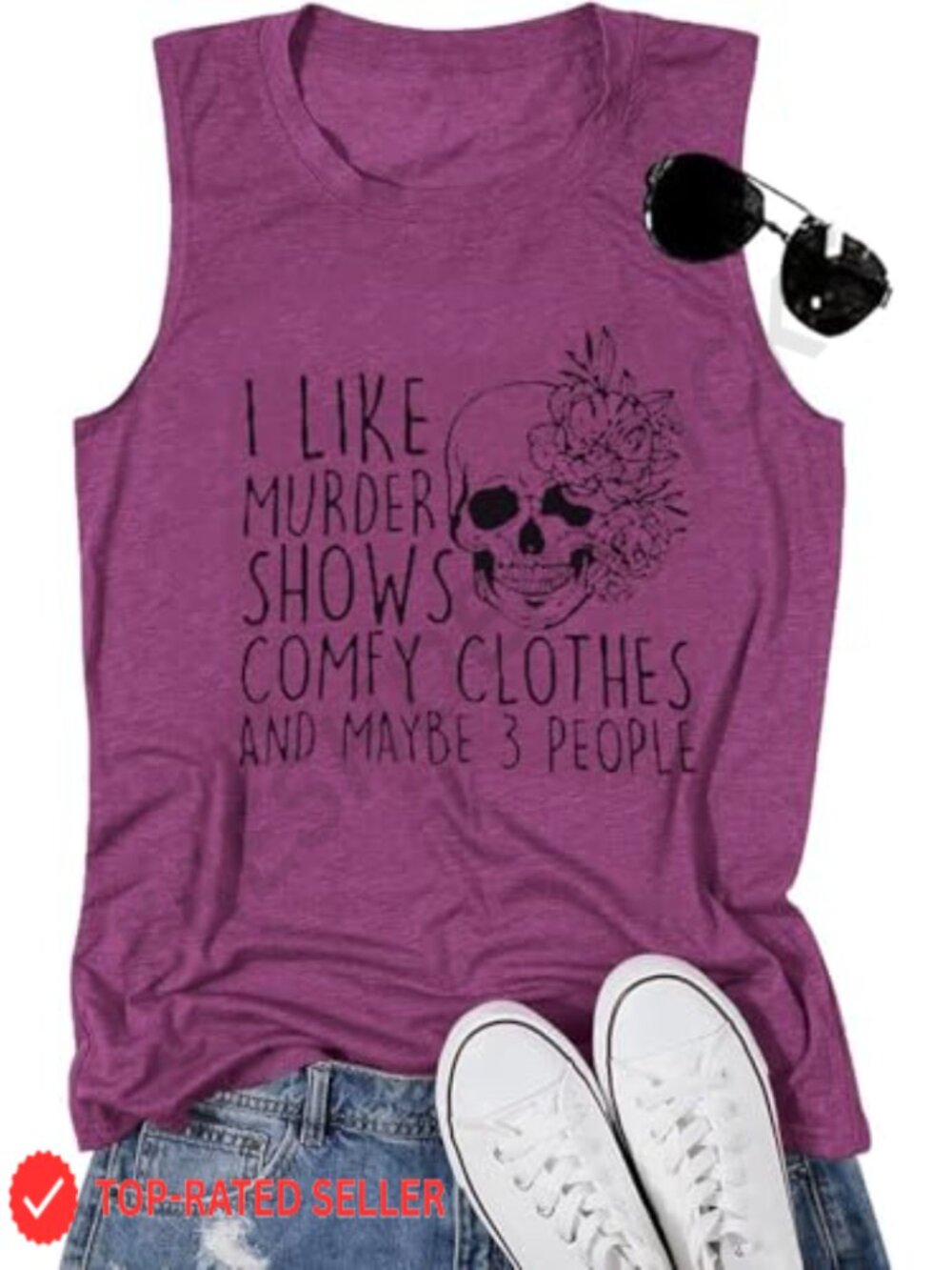 Novelty Sleeveless Tank Top I Like Murder Shows Skull Graphic Round Neck Pull On